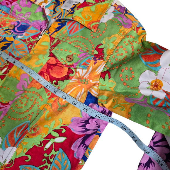 Coldwater Creek Floral Full Zip Jacket Plus Size Petite Small Cotton Blend - Picture 6 of 8